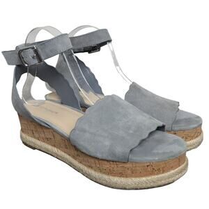 Marc Fisher Blue Suede Faitful Scalloped Wedge Espadrilles 8.5